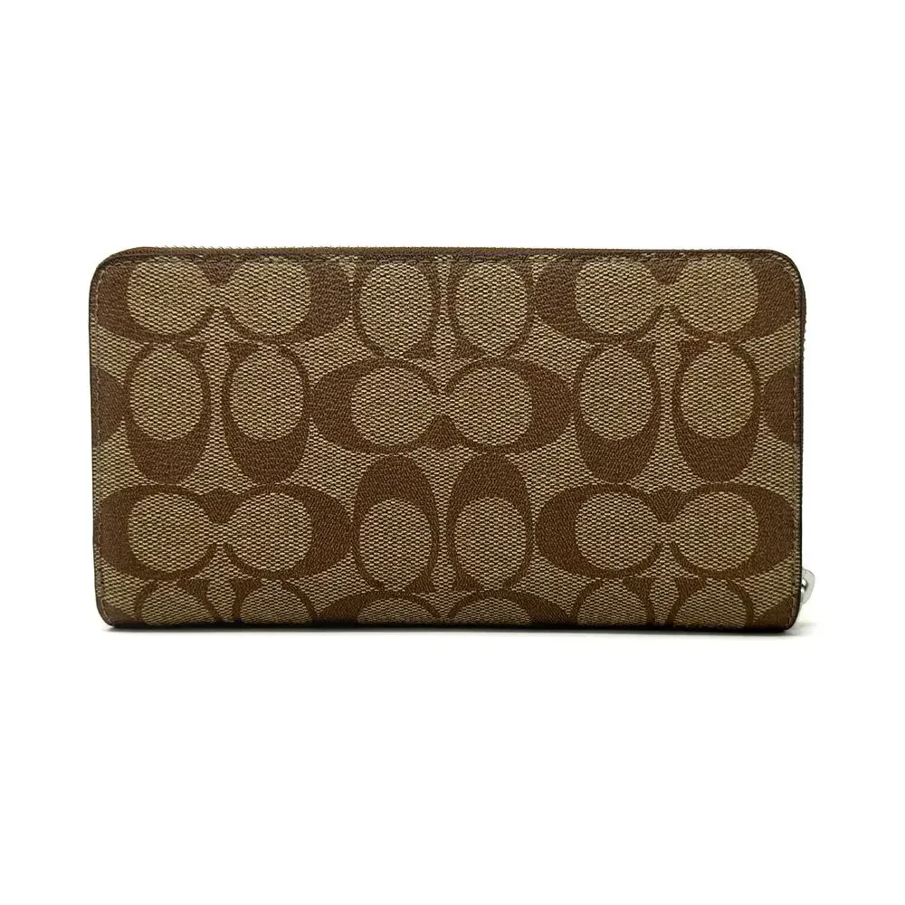 Coach Long Zip Around Wallet in Signature Canvas Khaki Light Sage C4452